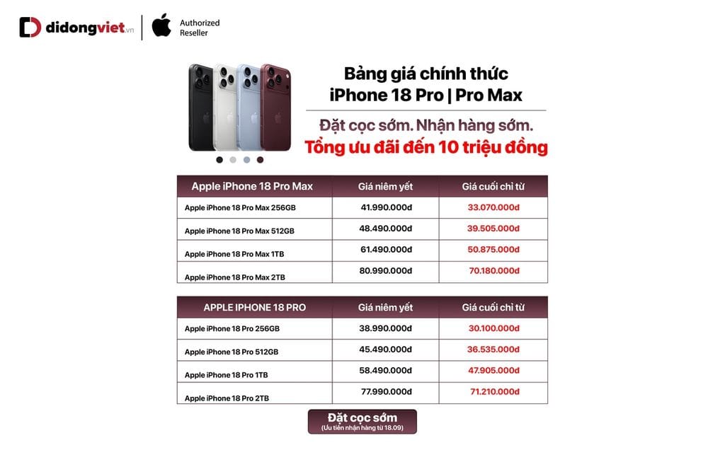 Di Động Việt iPhone 18 Pro Max
